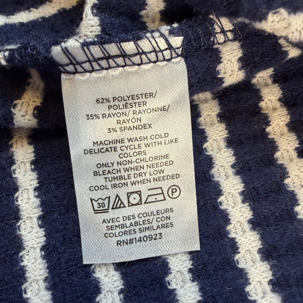 Loft Waffle Knit Top Womens L Navy Blue White Striped Long Sleeve Casual NWT - Picture 6 of 9